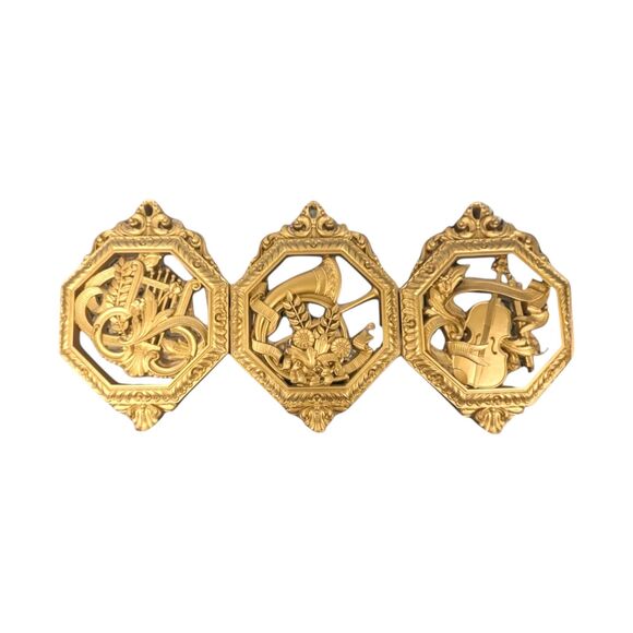 Vintage Homco Musical Instrument Wall Plaques: 1970s Gold Decor, Set of 3 - Picture 7 of 7